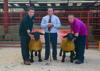 Overall Champion lot 9 (Ewe) from I and J Barbour Solwaybank Reserve Overall Champion Lot 44 (Ram Lamb) from GI Richmond Sullom with judge Mable Cueto Muniz_